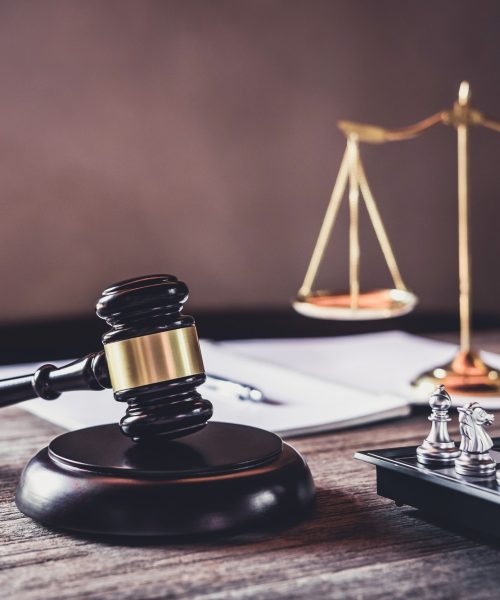 Judge gavel with Justice lawyers, object documents working on table